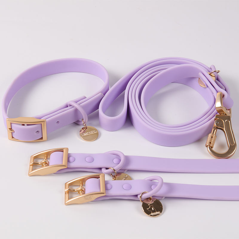 Thick Pvc Adjustable Purple Plain Fashion Collar And Leash For Medium Breed Pet Dog