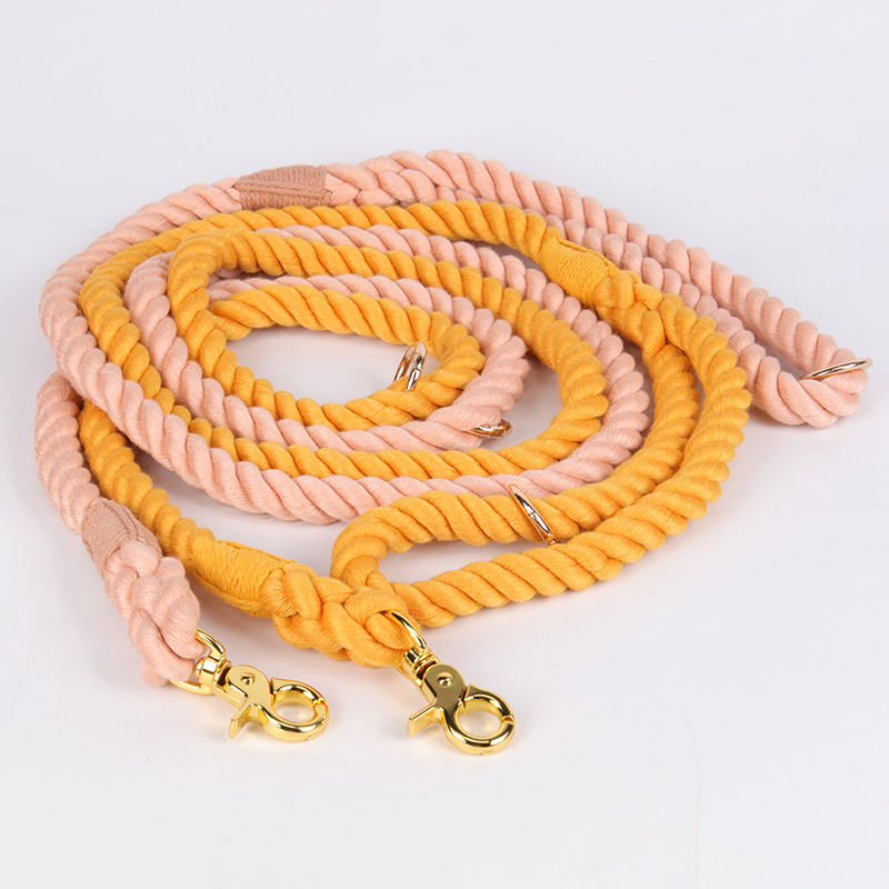 Oem Custom Wholesale Custom Handmade Braided Dog Collars And Leashes Pet Gradient Cotton Knotted Rope Dog Leash