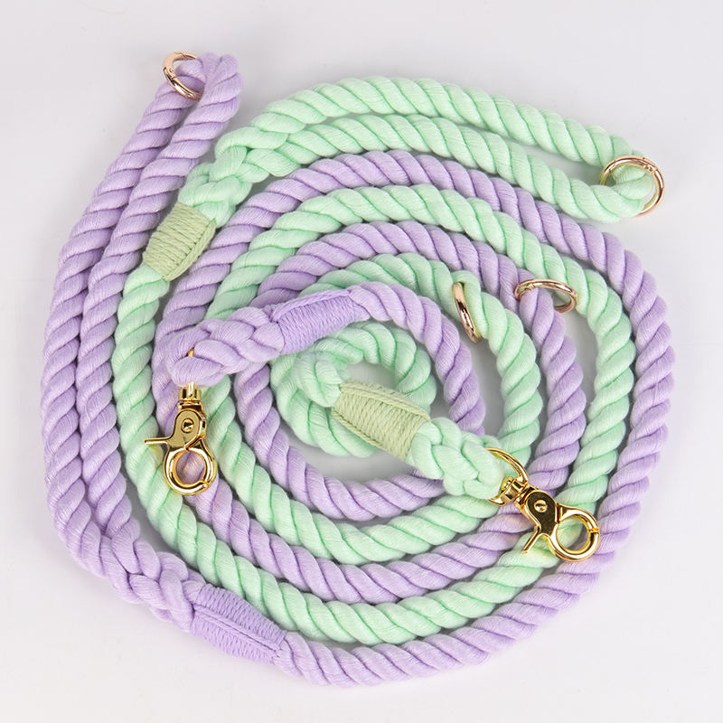 Oem Custom Wholesale Custom Handmade Braided Dog Collars And Leashes Pet Gradient Cotton Knotted Rope Dog Leash