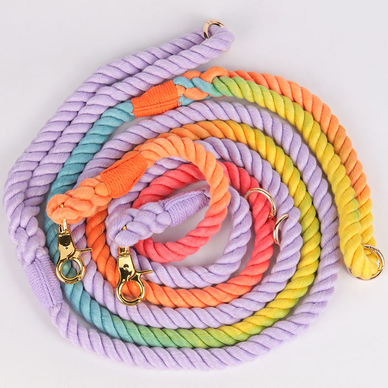 Oem Custom New Wholesale Custom Dog Leash Ombre Color Hand Made Dog Leash Woven Cotton Rope Dog Leash