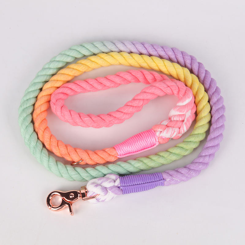 Oem Custom New Wholesale Custom Dog Leash Ombre Color Hand Made Dog Leash Woven Cotton Rope Dog Leash