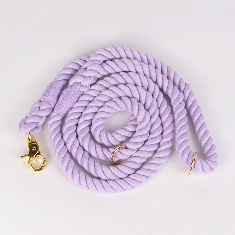 Oem Custom Durable Dual Purple Rope Dog Leash Braided Pet Dog Cotton Rope Leash And Collar