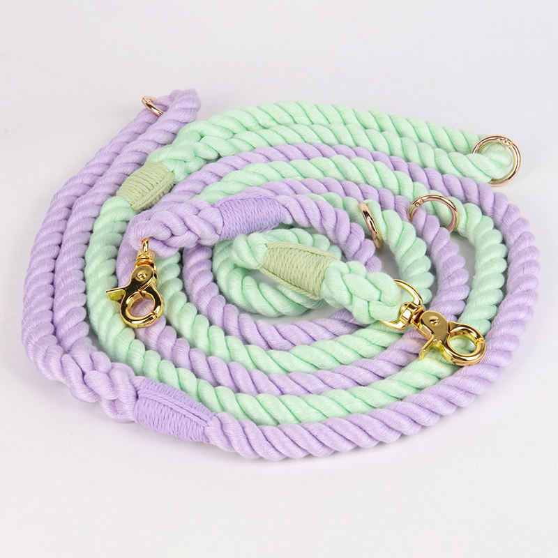 Oem Customization Colorful Training Hand Free Cotton Pet Dog Rope Leash Wholesale Cheaper Pet Leash Matching Collar Set