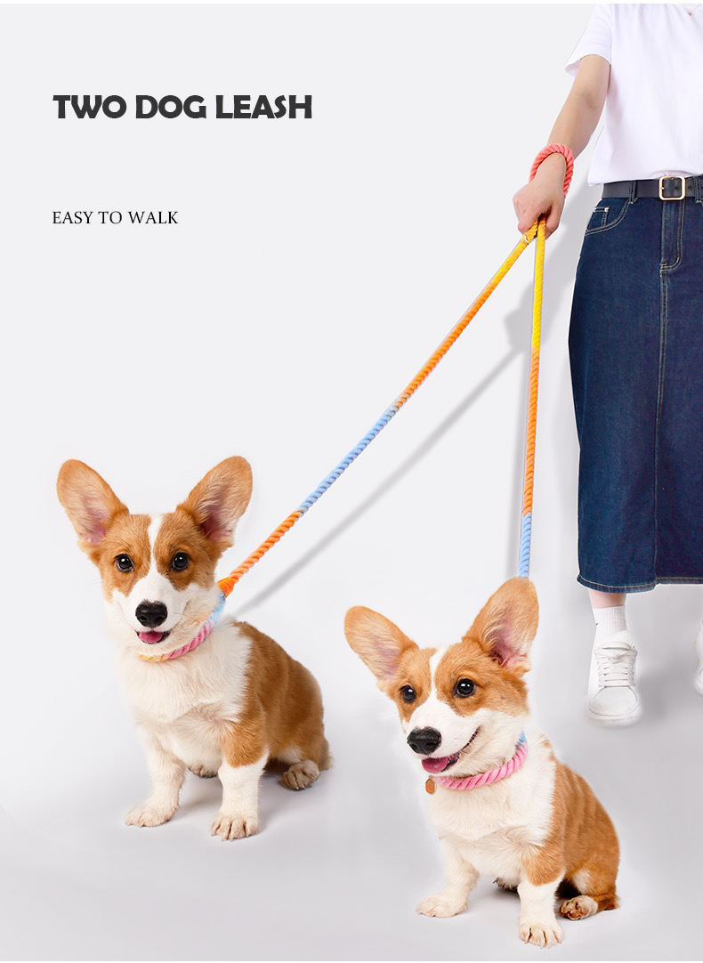 Custom Fashionable Wholesale Custom Dog Leash Gradient Color Hand-dyed Woven Cotton Rope Dog Leash Cotton Rope