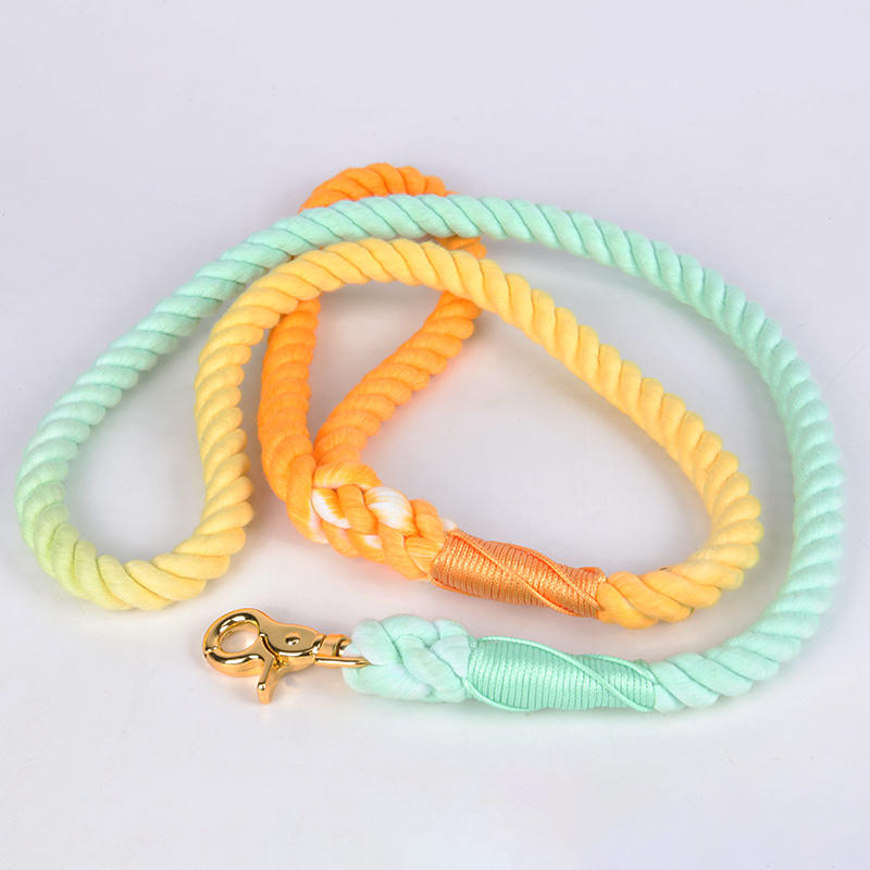 Oem Custom Rainbow Colorful Woven Rope Dog Leash Cotton Linen Pet Lead