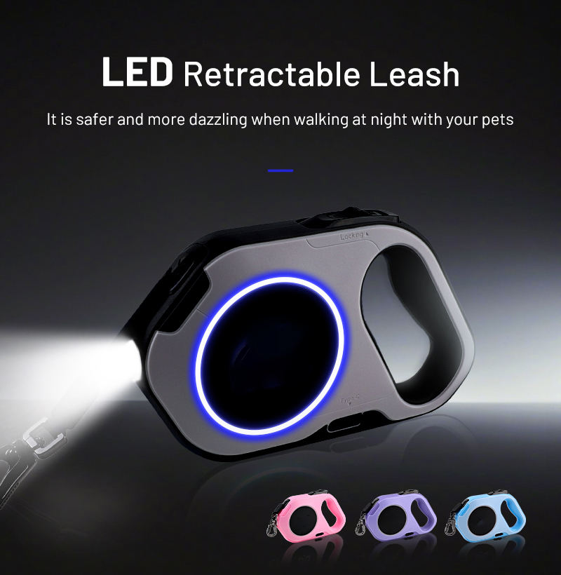 Custom Logo Led Light Pet Products Dog Leash Wholesale Nylon Rope Automatic Retractable Dog Leash With Led Light