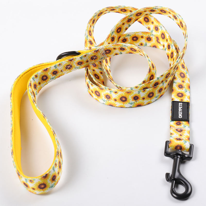 Wholesale Custom Modern Dog Leash Polyester Sunflower Pattern Dog Leash Strap Luxury