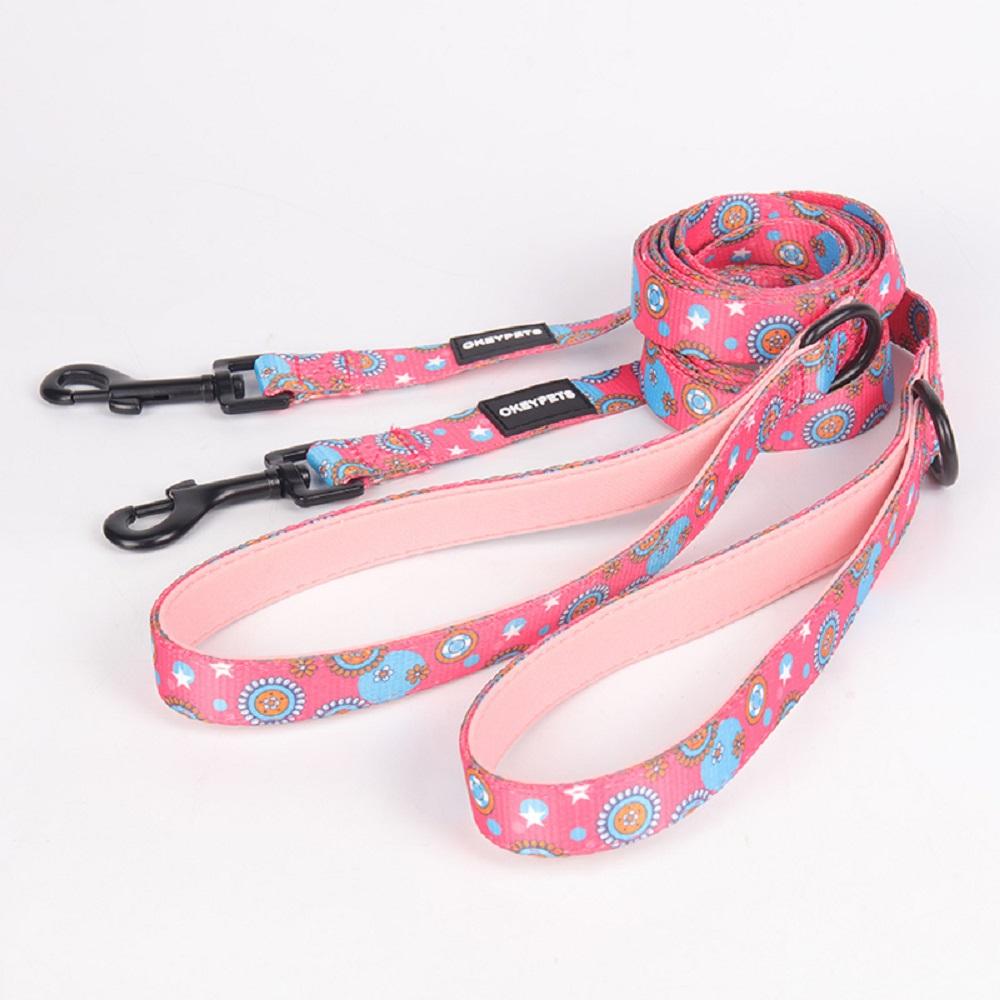 Pattern Customized Adjustable Lengths Safety Eco Friendly Leads Pet Leash Dog Collars Set