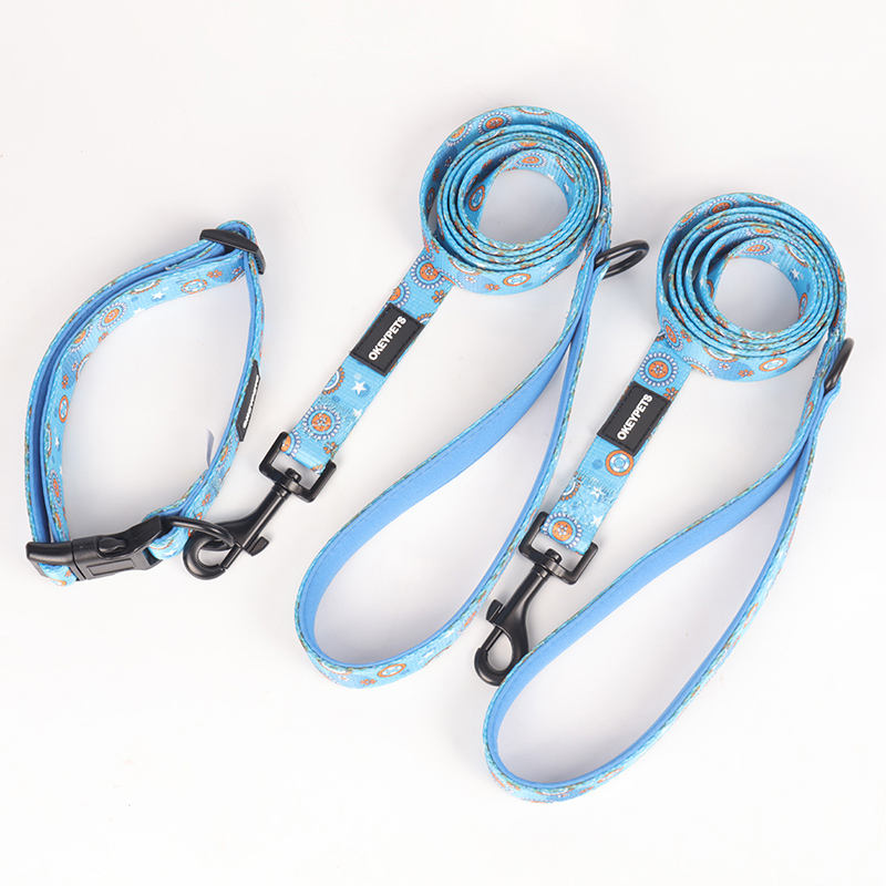 Pattern Customized Adjustable Lengths Safety Eco Friendly Leads Pet Leash Dog Collars Set