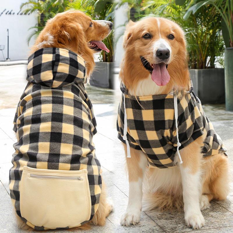 Checkered Zipper Fashion Pocket Dog Winter Hoodie Designer Hoodie For Dogs