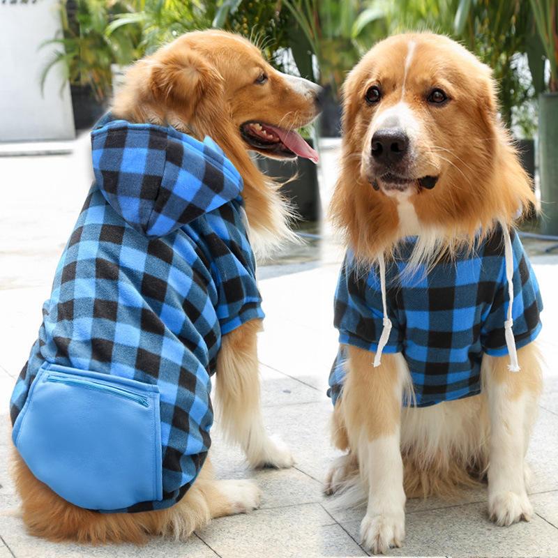 Checkered Zipper Fashion Pocket Dog Winter Hoodie Designer Hoodie For Dogs