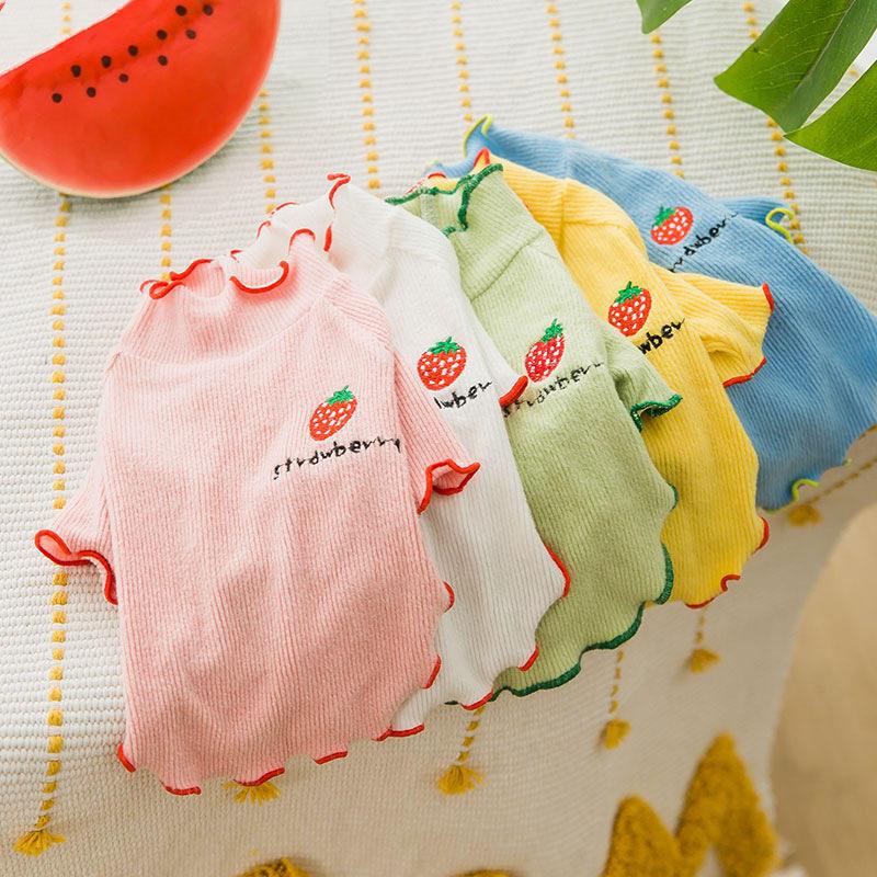 New Puppy Dog Vest Breathable Strawberry Pattern Sweater Solid Color Cat Shirt Spring Summer Dog Clothes