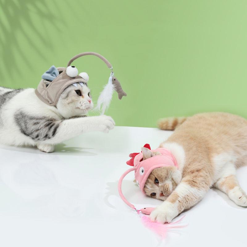 Wearing Cat Teaser Stick Custom Wholesale Cat Cap Play Toys Cat Accessories