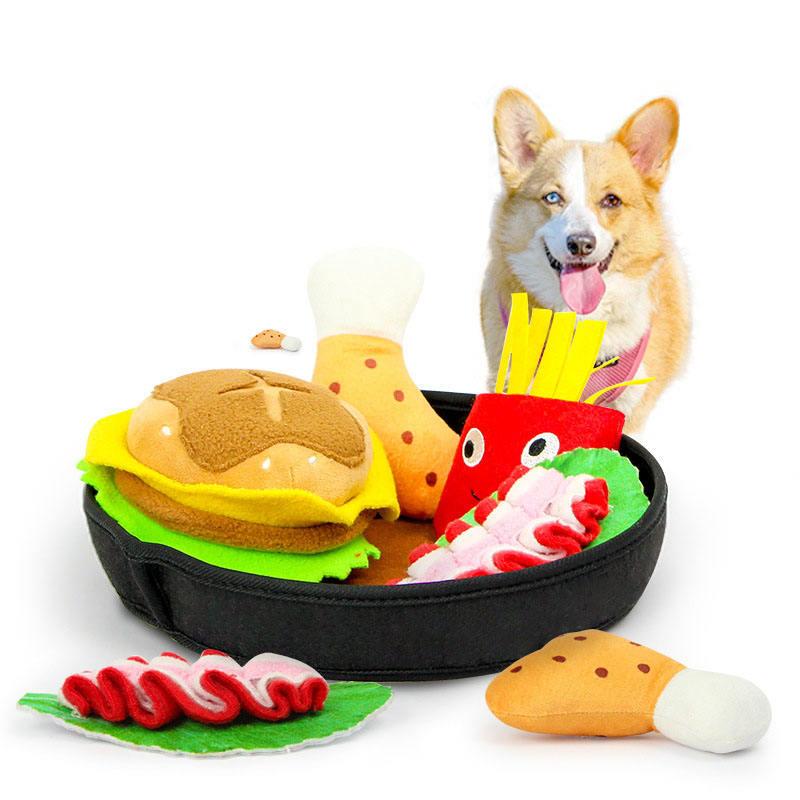 Detachable Squeaky Toys Cute Pet Plush Pet Toy Hamburger Hot Dog Toy Pack Set