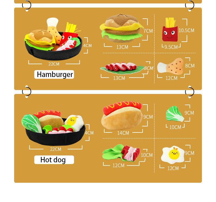 Detachable Squeaky Toys Cute Pet Plush Pet Toy Hamburger Hot Dog Toy Pack Set