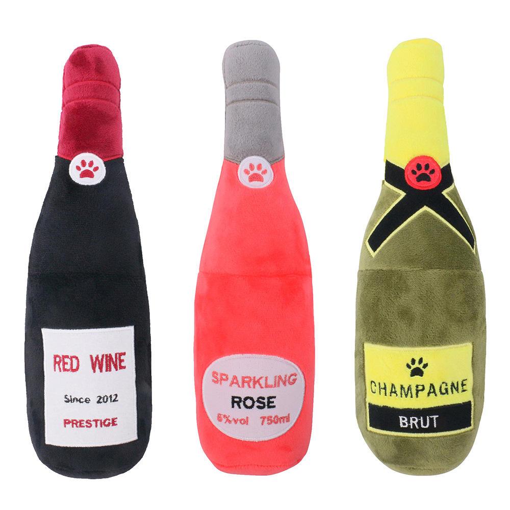 27cm Plush Stuffed Champagne Bottle Squeaky Pet Dog Toy Cheap Interactive Sounding Pet Toy