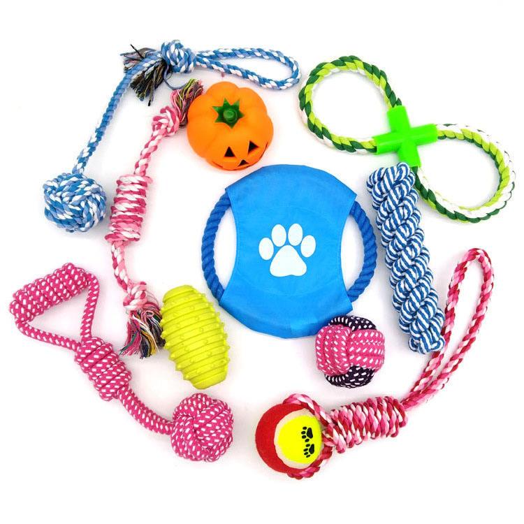 Durable Cotton Rope Pet Toys Fun Set Combination Pet Cotton Rope Dog Toys Resist Bite Cleaning Teeth