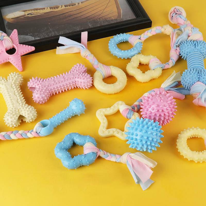 Wholesale Small Puppy Dog Bone Biting Dog Toy Ball Teething Tpr Material Teeth Cleaning