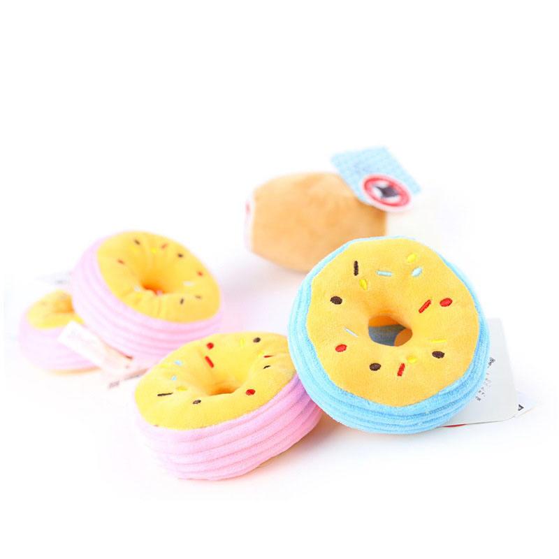 Durable Pet Dog Playing With Molars Vocal Dog Plush Toy Cute Pet Sound Donuts Toys For Teething