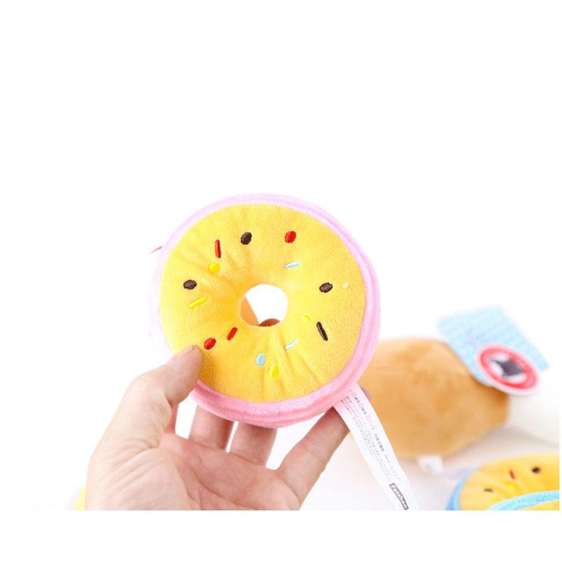 Durable Pet Dog Playing With Molars Vocal Dog Plush Toy Cute Pet Sound Donuts Toys For Teething