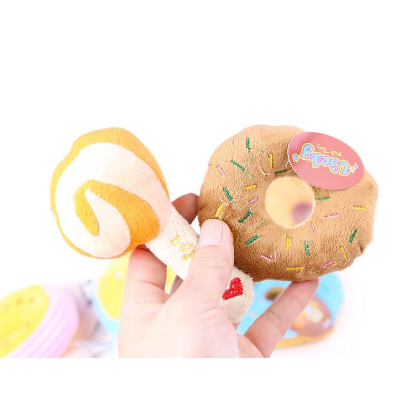 Durable Pet Dog Playing With Molars Vocal Dog Plush Toy Cute Pet Sound Donuts Toys For Teething