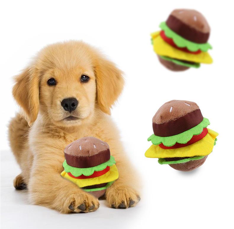 Creative New Product Hamburger Plush Toy Dog Squeaky Training Molar Teeth Cleaning Pet Toy