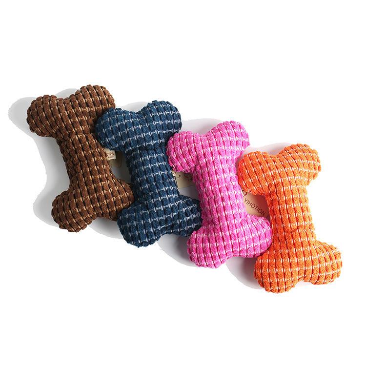 Pet Corduroy Bone Dog Chewing Toy Vocal Cleaning Training Toy Wholesale Chew Plush Toys For Dogs