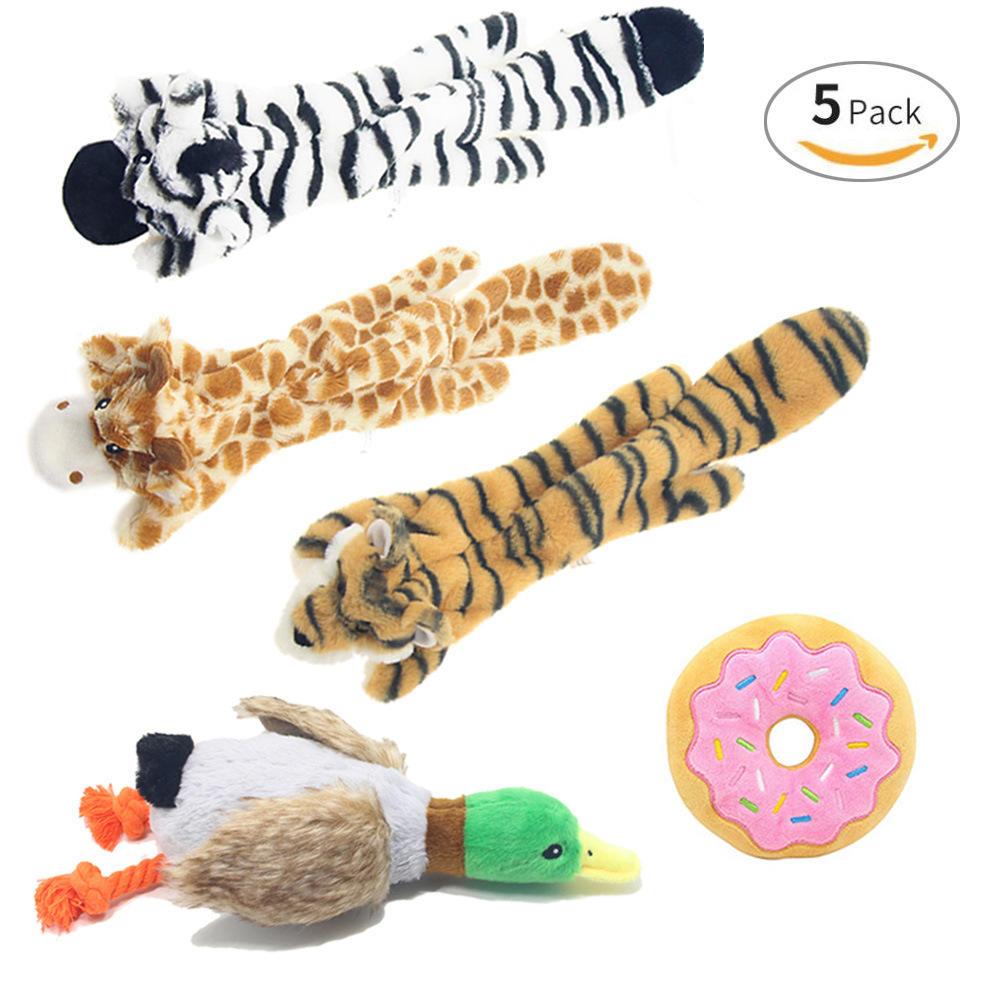 Five-piece Set New Arrived Wholesale Animal Shaped Squeak Plush Pet Dog Toys