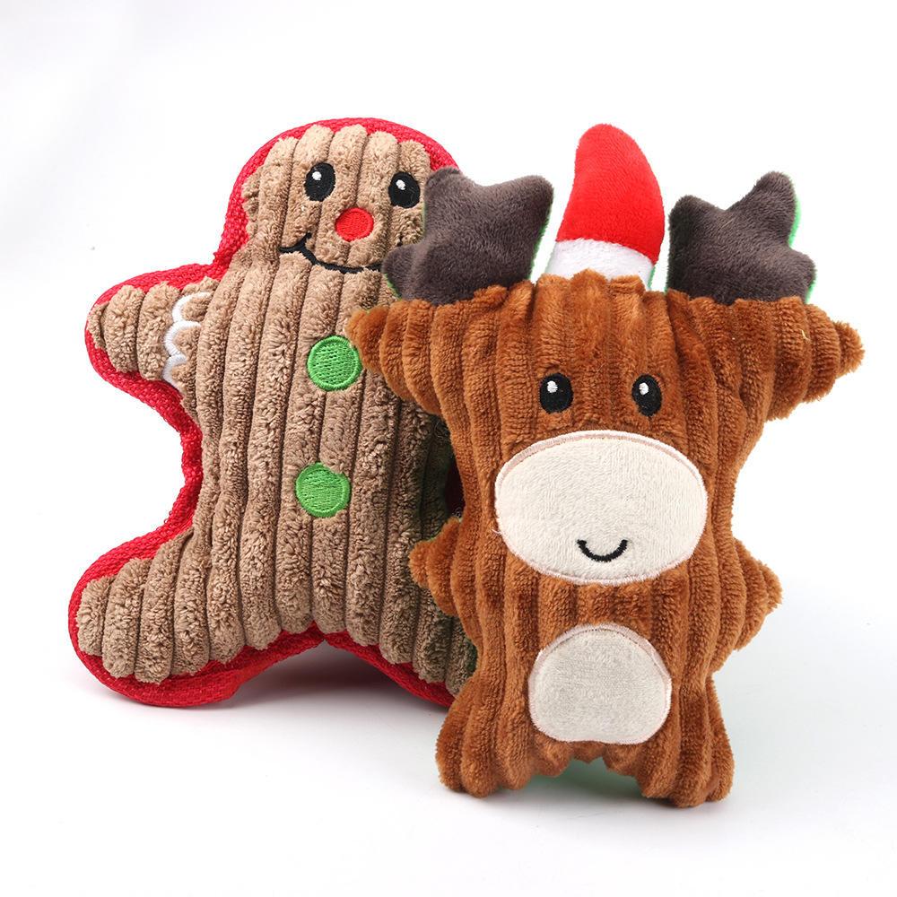 New Style Pet Plush Vocal Toy Christmas Series Molar Bite-resistant Cute Cartoon Dog Toy