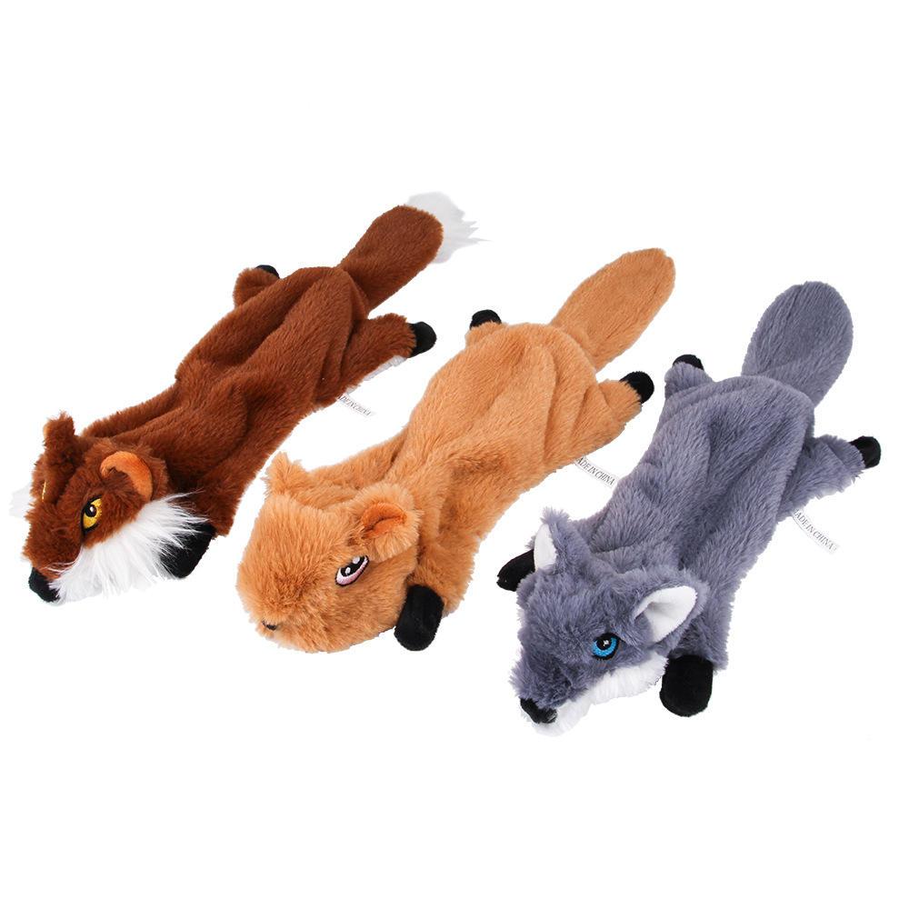 Skinny Peltz No Stuffing Fox Raccoon Squirrel Squeaky Plush Pet Dog Toys