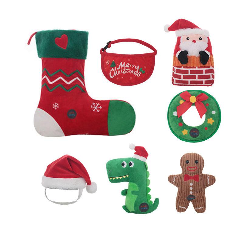 Christmas Theme Socks Crocodile Saliva Towel Wreath Gingerbread Man Interactive Plush Dog Chew Pet Toy Set