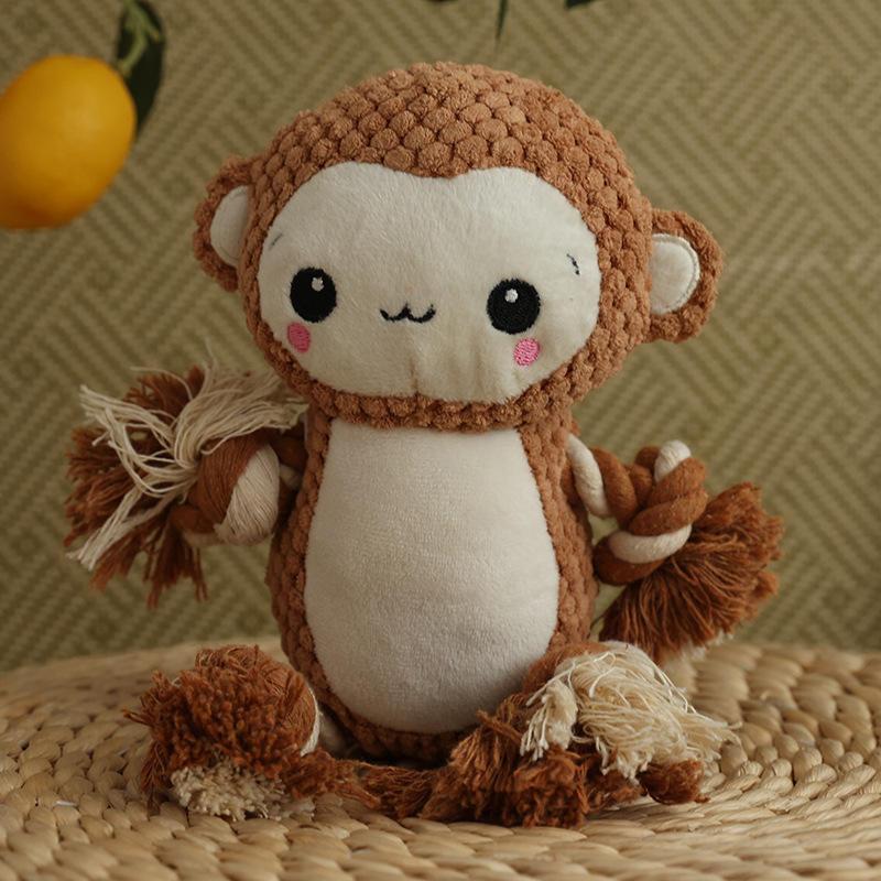 Wholesale Manufactures Pet Dog Plush Squeaky Lion Monkey Bite Toy