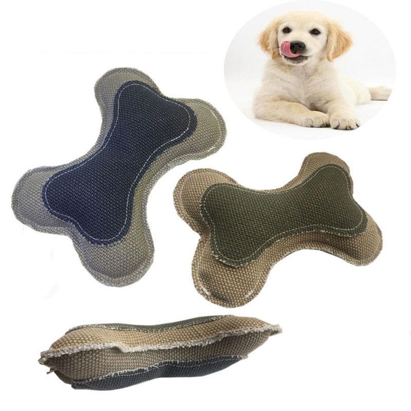 Cute Canvas Bone Shape Bite Resistant Linen Squeaky Dog Toys Pet