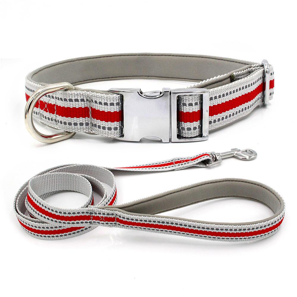 Fashion Design Custom Logo Reflective Nylon Dog Collar And Leash With Metal Buckle