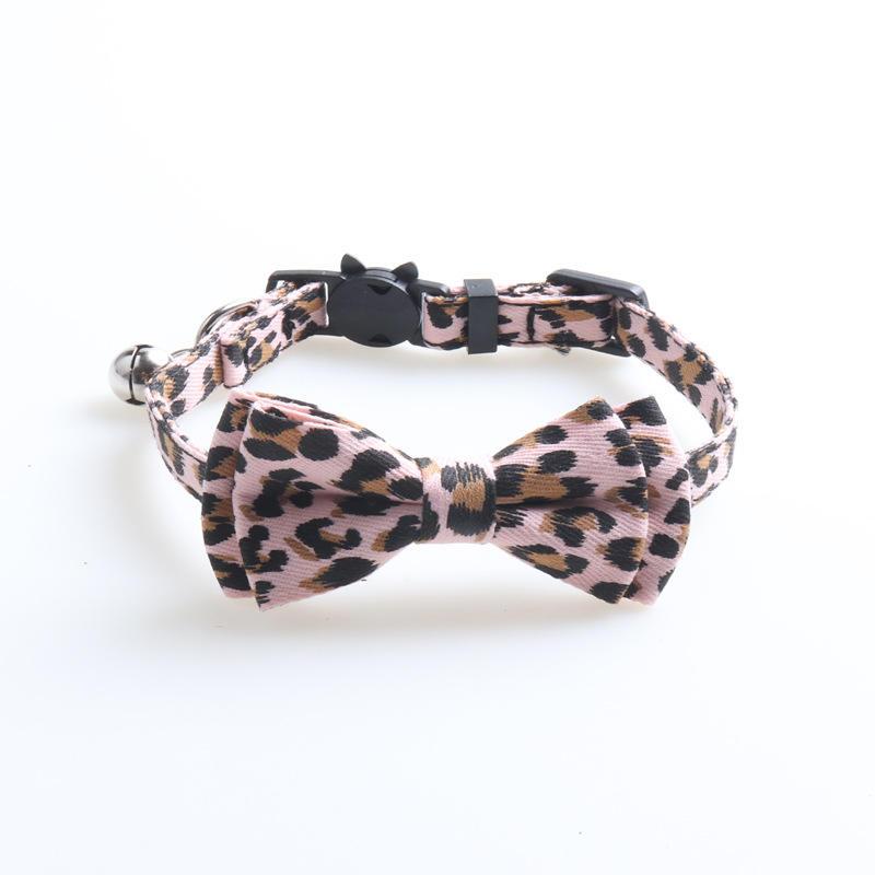 New Pet Cat Collar Leopard Cat Chain Collar Detachable Bow Outdoor Cat Collar