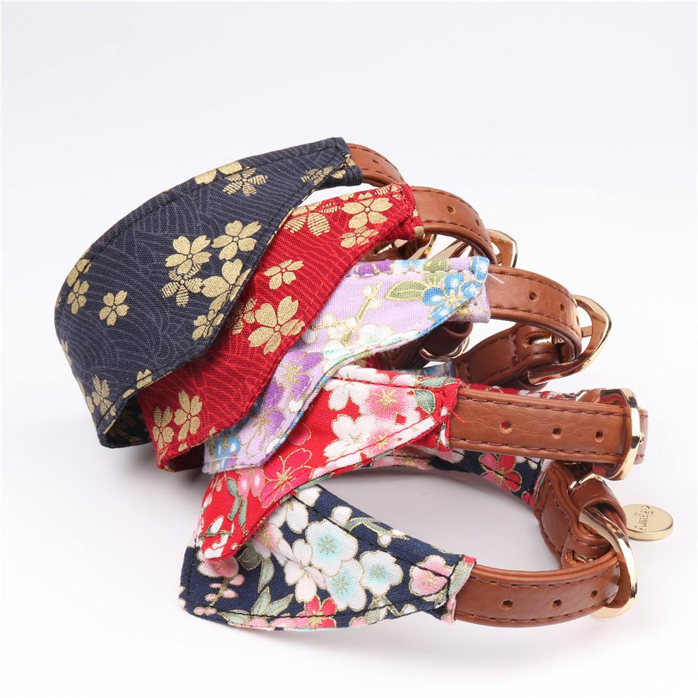 Wholesale Fashion Design Japanese Luxury Soft Pet Bandana Dog Collar Set With Leash