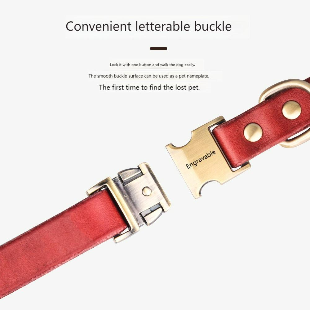 Metal Buckle Genuine Leather Collar For Dogs Customize Support