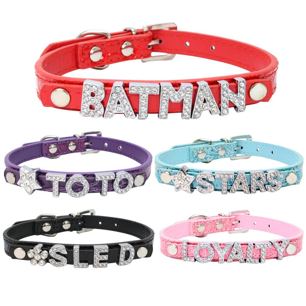 Hot Selling Luxury Diamond Letters Female Pu Custom Dog Collar