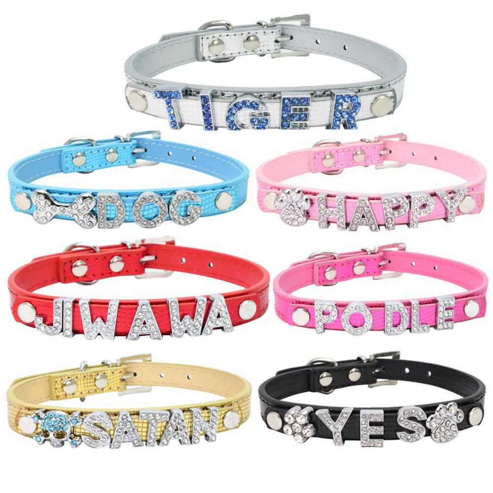 Hot Selling Luxury Diamond Letters Female Pu Custom Dog Collar