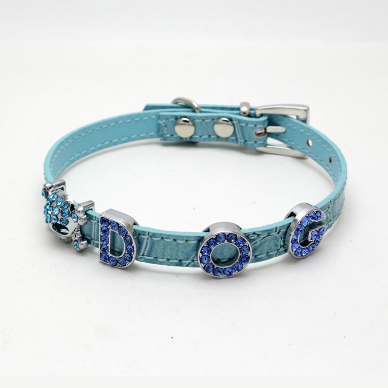 Hot Selling Luxury Diamond Letters Female Pu Custom Dog Collar