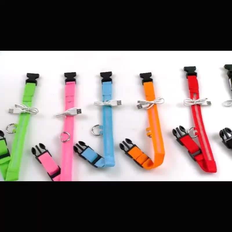 Usb Rechargeable Pet Collars Eco Friendly Reflective Adjustable Night Safety Flashing Led Dog Collars