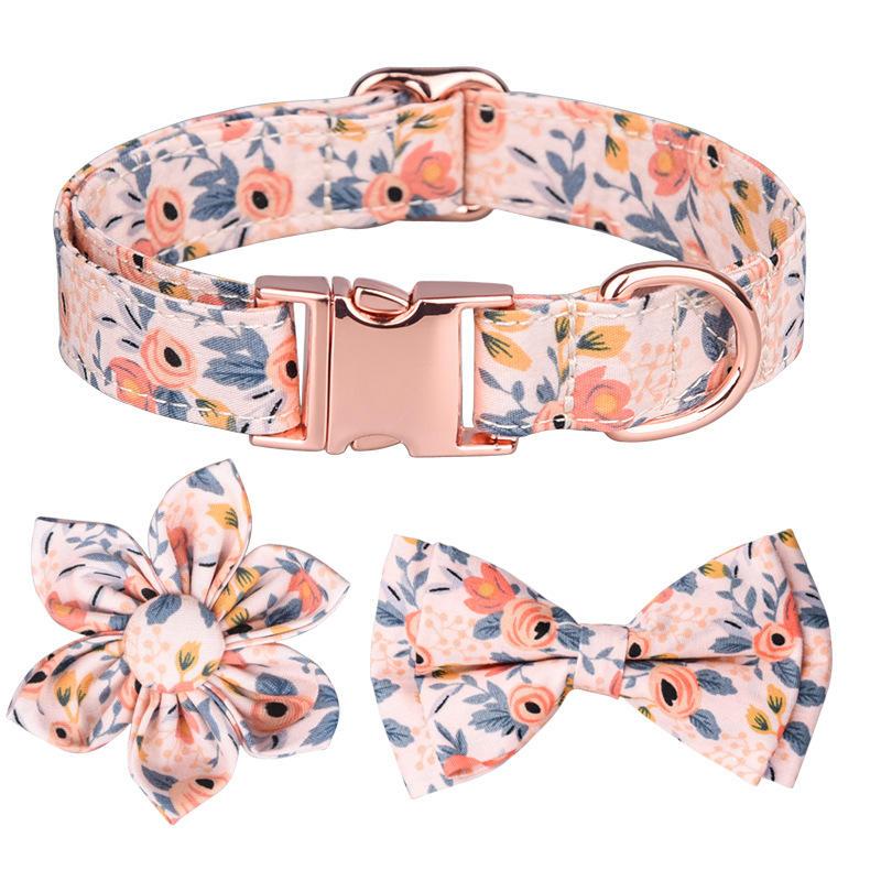 Flower Pattern Pet Collar Custom Pattern Custom Writing Dog Collar With Bowtie For Dog Cat