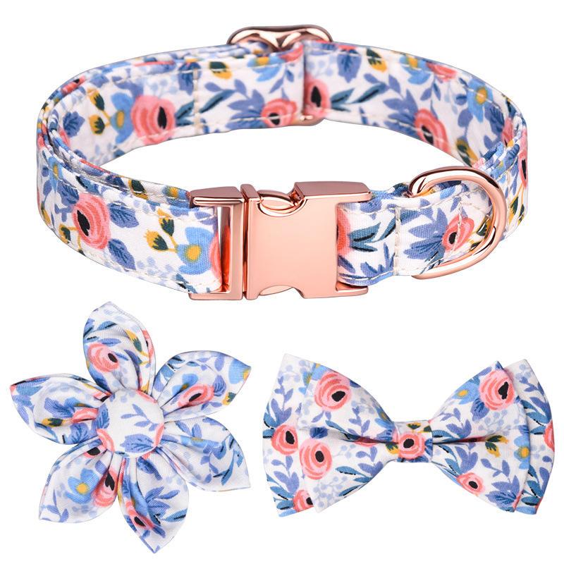 Flower Pattern Pet Collar Custom Pattern Custom Writing Dog Collar With Bowtie For Dog Cat