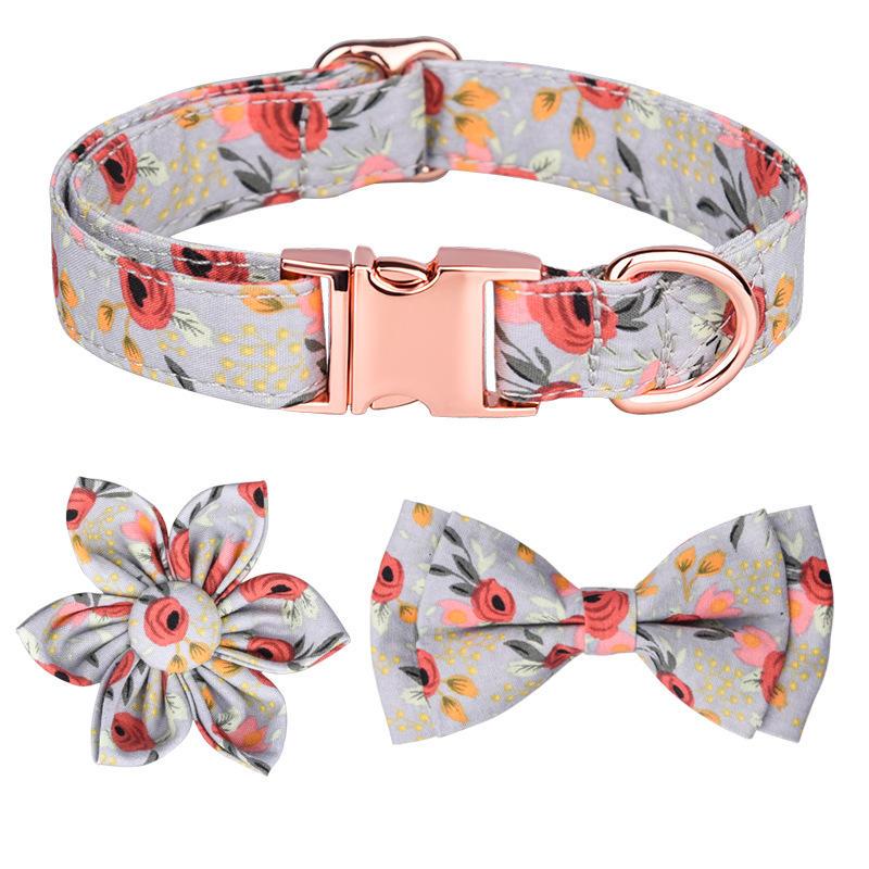 Flower Pattern Pet Collar Custom Pattern Custom Writing Dog Collar With Bowtie For Dog Cat