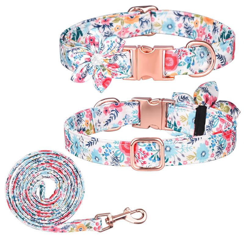 Flower Pattern Pet Collar Custom Pattern Custom Writing Dog Collar With Bowtie For Dog Cat