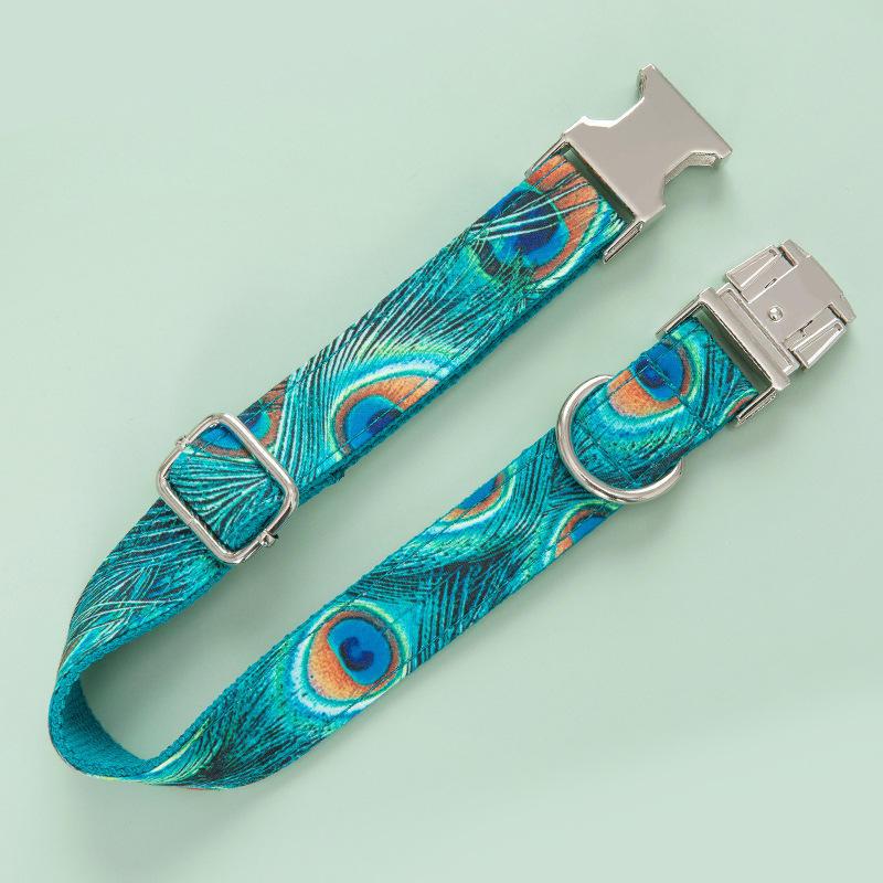 Peacock Pet Collar Cross-border Manufacturers Dog Zinc Alloy Buckle Dog Collar Big Dog Collar