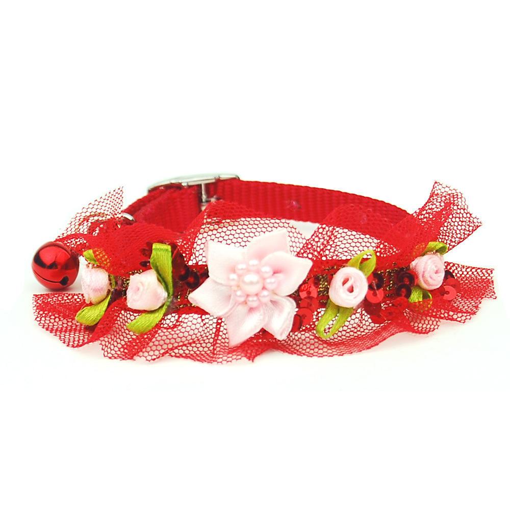 Wholesale Hot Selling Pet Collar Cat Dog Nylon Pet Bell Collar Lace 1.0cm Flower Collar Elegant Cute Pet Accessories