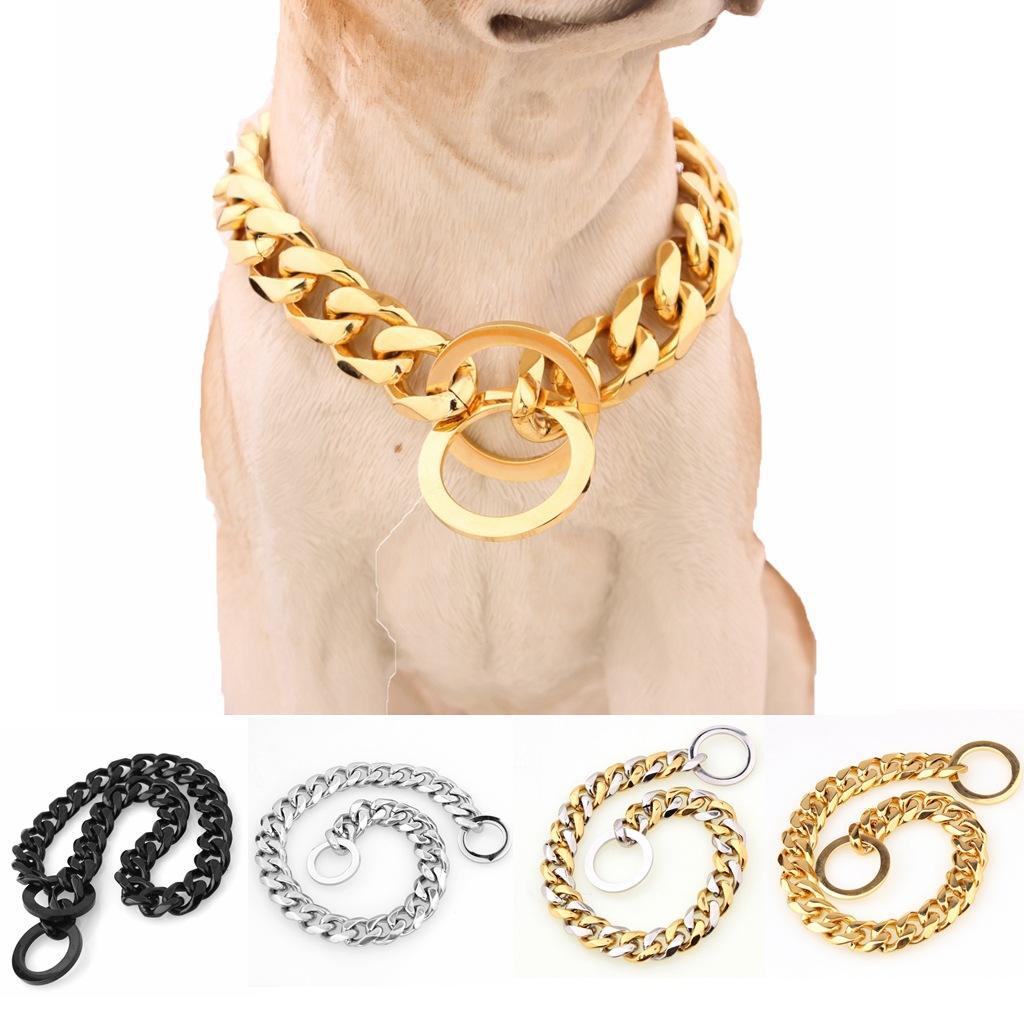 Fashion Titanium Steel Choker Necklace Pet Dog Chain Gold