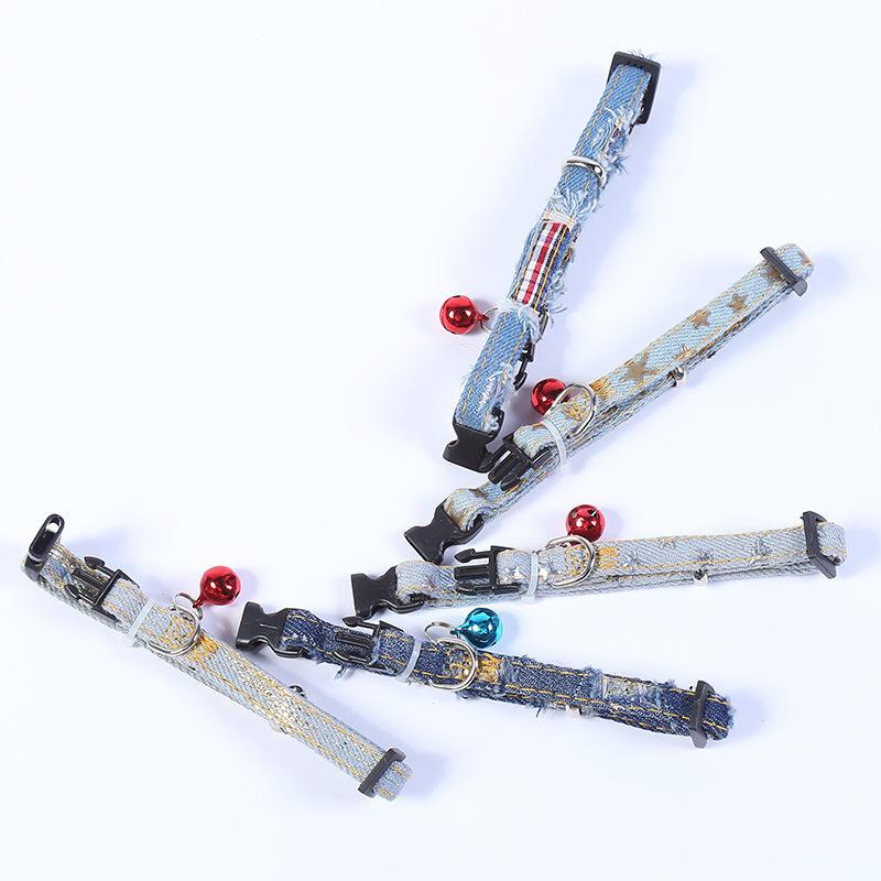 10 Pieces A Set Wholesale Pet Dog Collars Durable Denim Material For Pets Dog Collar With Bell