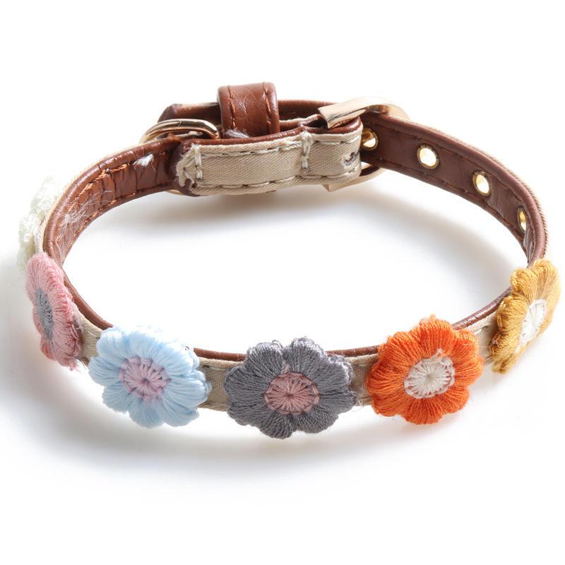 New Pet Products Flower Dog Collar Flowers Suitable Small Dogs Collar Gold Buckle